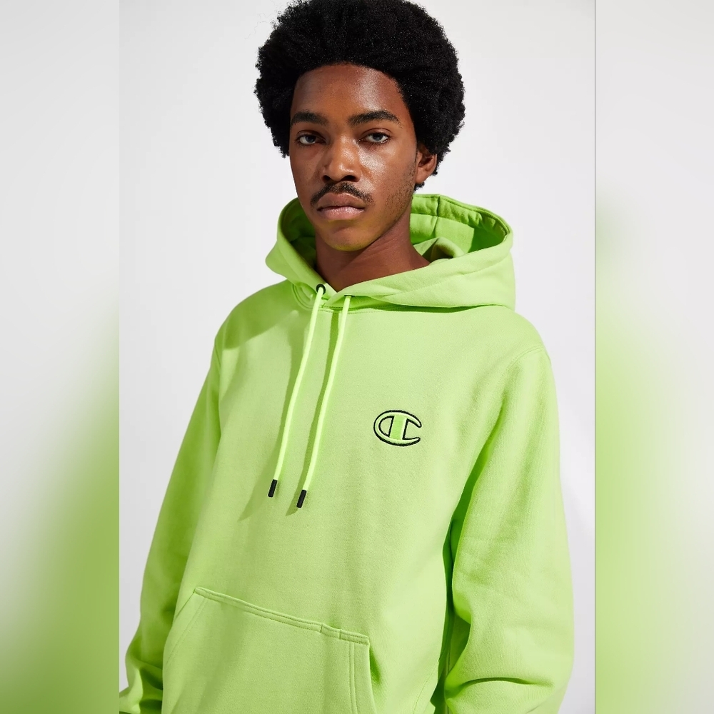 Champion Super Fleece Hoodie Sweatshirt Fluorescent Light Green XS Mens